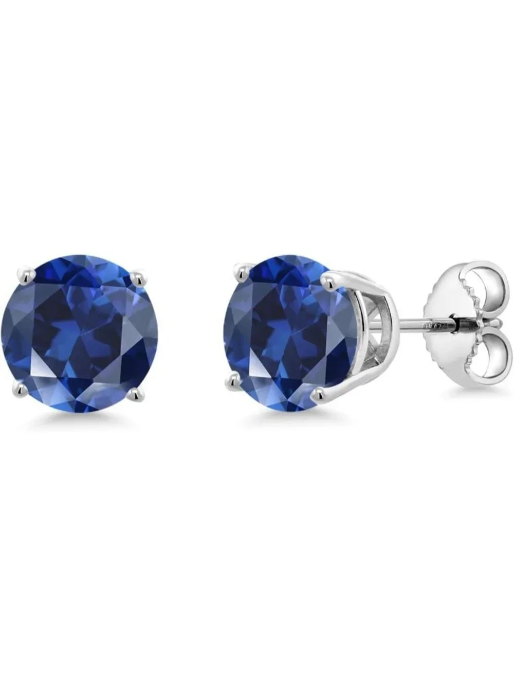 Womens Blue Sapphire 925 Sterling Silver Round Gemstone Birthstone Stud Earrings
